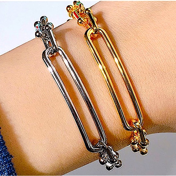 Sterling Silver U Link Horseshoe Chain Link Unisex Paperclip Bracelet - Picture 9 of 10